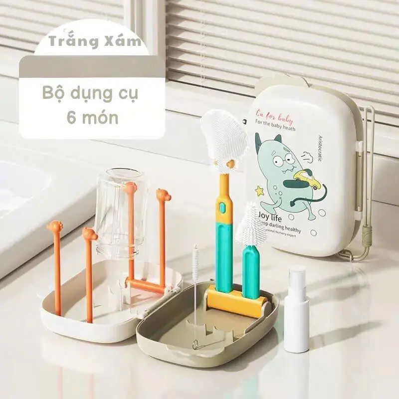 Set Cọ Bình sữa silicon 6ct Hàn Youkebe ,Bebikr kèm nọ rửa bình siêu tiện lợi cho các mom 7