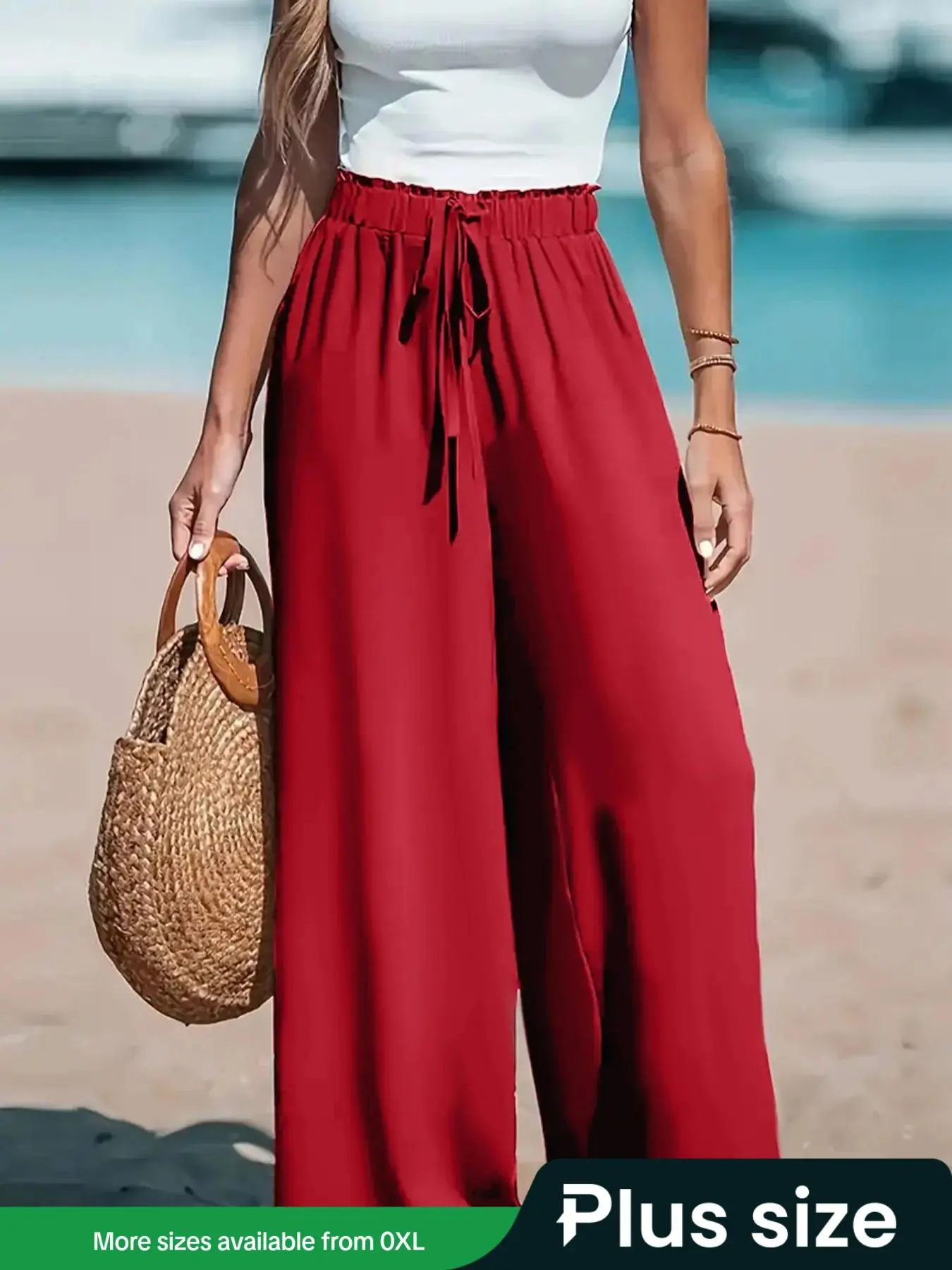 【Plus Size】 Solid Color Wide Leg Pants, Casual Comfy Trousers for Daily Wear, Women's Clothing for All Seasons