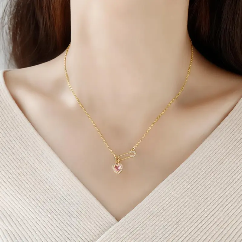 Vòng Cổ Mặt Dây Chuyền Trái Tim, Ghim An Toàn Cho Nữ, Thời Trang, Cá Tính, Vòng Cổ Ghim Sang Trọng, Nhẹ, M2E8 3