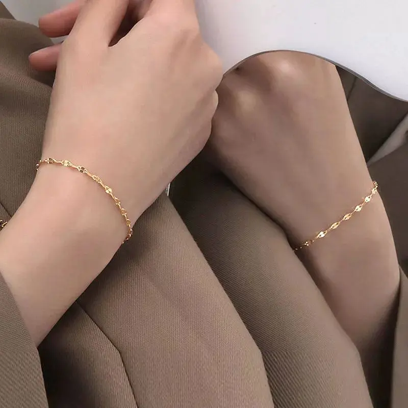 Lắc tay lắc chân inox kiểu lá me đơn giản sáng đẹp không đen 0