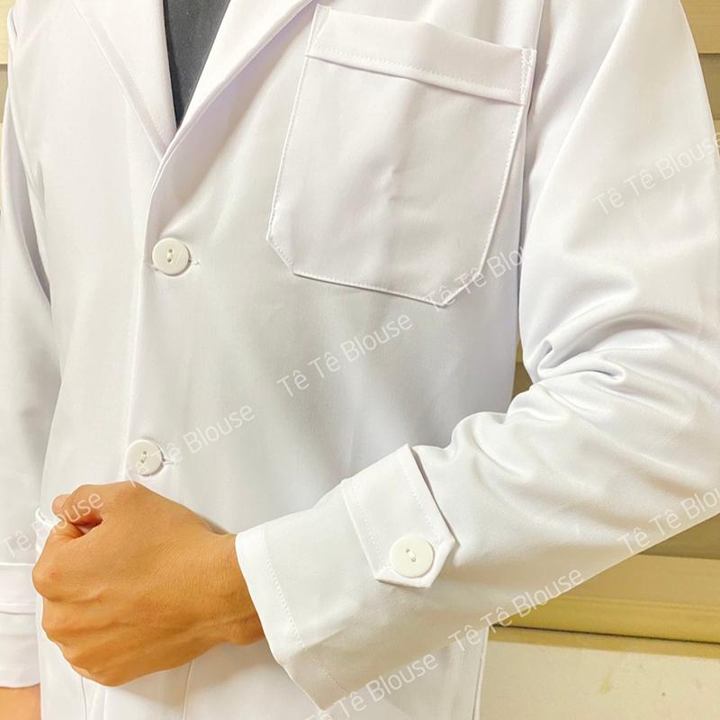 Áo Blouse Nam Nữ Cộc, Dài Tay Dáng Ngang Gối Cao Cấp, Vải Co Giãn, Không Nhăn dùng làm quà tặng cho Bác sĩ, có thêu tên theo yêu cầu - Màu trắng 5