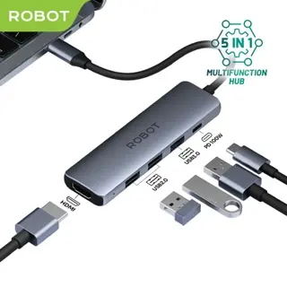 ROBOT HT350 Multiport 5 in1 USB Type C HUB Adapter Portable Garansi [bisa COD] 0