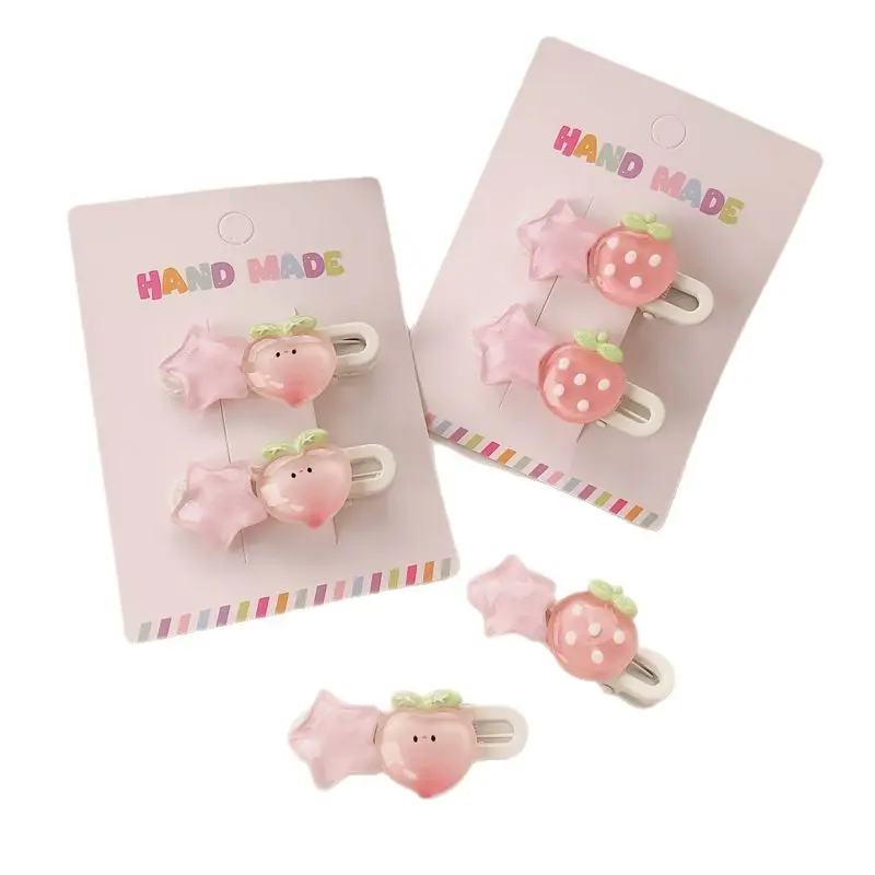 Cute Pink Peach Strawberry Star Hair Clip, Girl's Forehead, Bangs, Side Clip, Sweet Broken Hair Clip, Headwear