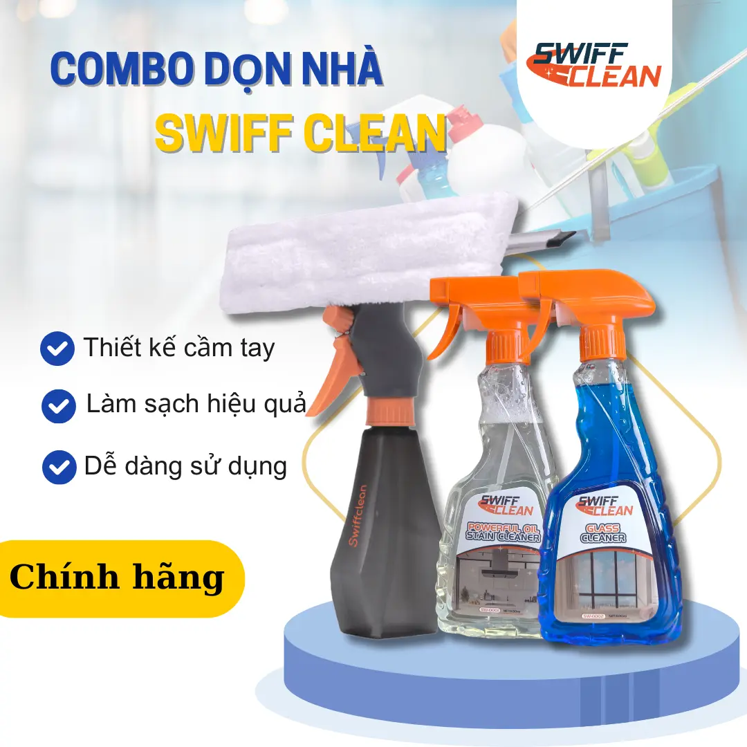 [LIVE] SWIFFCLEAN Combo Chổi Lau Kính, Nước Lau Kính, Nước Lau Bếp Powerful Oil Stain Cleaner Làm Sạch Vết Bẩn Cứng Đầu Trên Bề Mặt, Không Cặn, Không Gây Hại Cho Tay, An Toàn Khi Sử Dụng 500ml