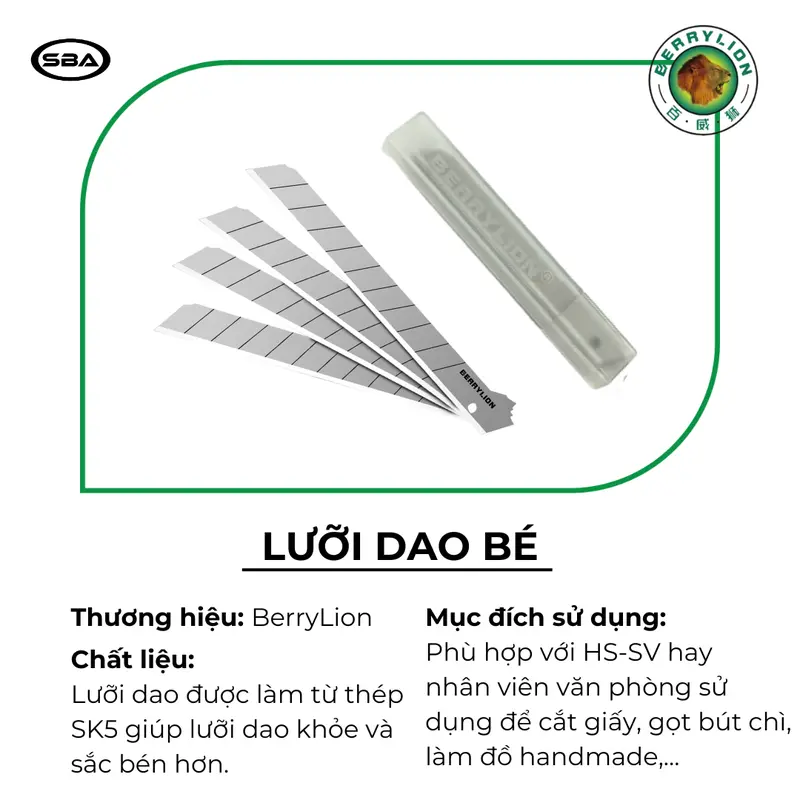 Lưỡi Dọc Giấy BerryLion Chất Liệu Thép Siêu Bền, 1 hộp 10 lưỡi 4