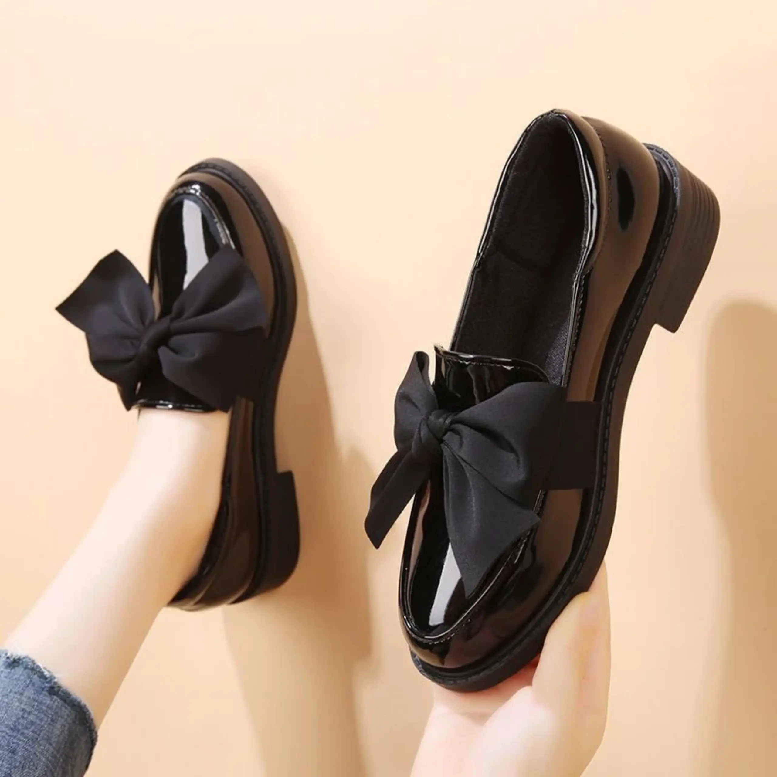 Giày đốc giày lười nữ  thắt nơ siêu xinh siêu chất da bóng mềm sang chảnh