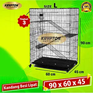 Kandang Kucing Tingkat 3 Size L 90x60x45 + Roda (Muat 3-4 Ekor Kucing)