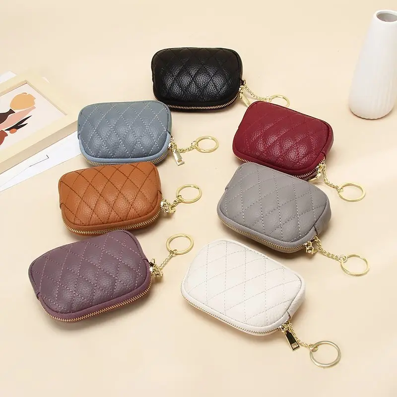 ví đựng tiền Xu Có Khóa Kéo, Da Bò Lớp Một, Thiết Kế Khóa Chìa Khóa Đáng Yêu, Ví Nhỏ Mini, Dành Cho Nữ, Làm Bằng Da Thật, Túi Nhỏ Cầm Tay
