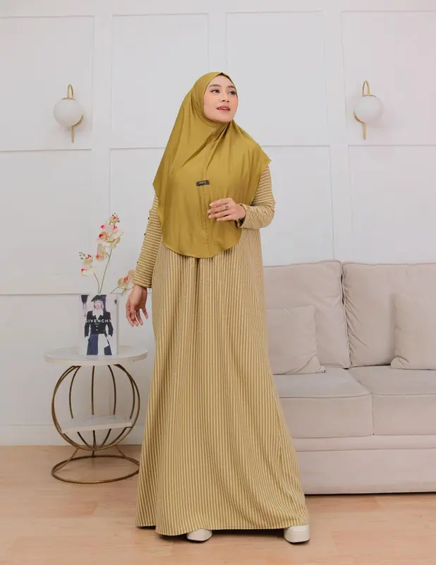 Gamis Inara Salur Button Knit Premium Kekinian Muslim Wanita 0