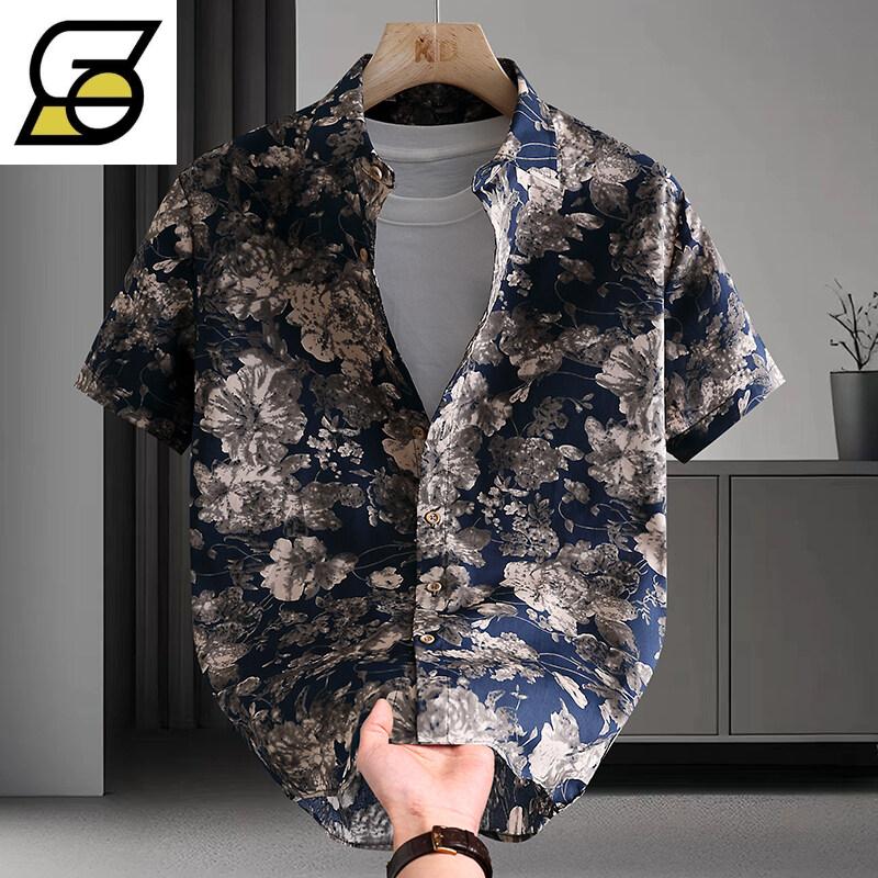 Áo Sơ Mi Hoa Cotton, ngắn Tay Nam, Áo Sơ Mi Tay Lửng Ngầu Hợp Xu hướng Xu Hướng Mới, Áo Cao Cấp, Thích Hợp Cho Mùa Hè, 2025