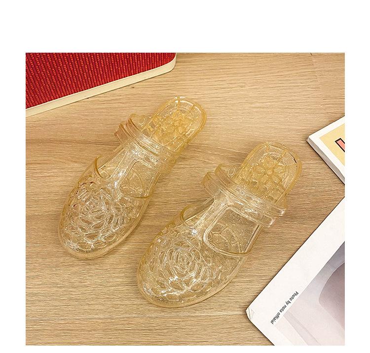 Product Introduction of Dép Lê Thời Trang, Xuyên Biên Giới, Dành Cho Nữ, Mặc Ngoài Trời Mùa Hè, Mũi Tròn, Khoét Lỗ Phẳng, Màu Trơn Chất Liệu PVC Trong Suốt, Phong Cách Thường Ngày Dép Lười Nữ 26
