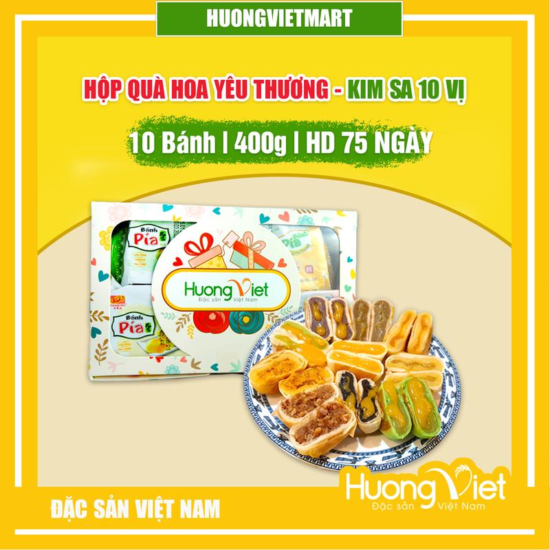 Combo 10 bánh pía kim sa hộp HOA YÊU THƯƠNG 10 vị khác nhau, bánh pía Tân Huê Viên, đặc sản Sóc Trăng