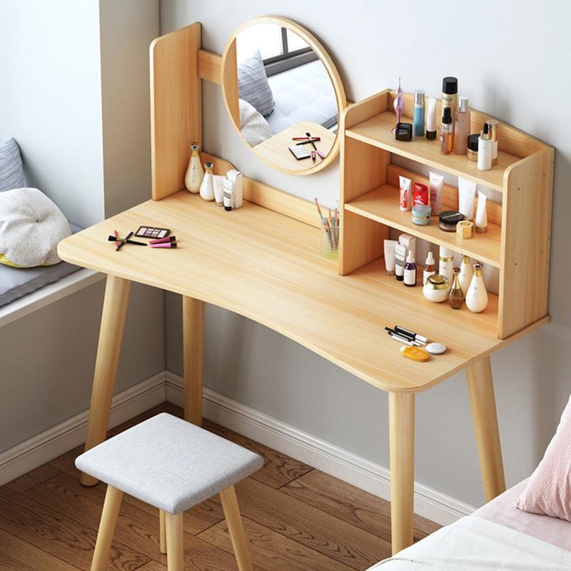 Bàn trang điểm, bàn phấn có gương và giá để đồ phong cách Bắc Âu hiện đại, kết hợp làm bàn học, bàn làm việc