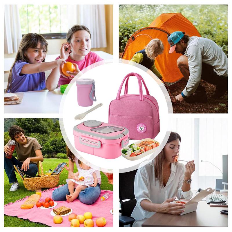 2 Layer Lunch Box Set, 1 Set Including 1 Count Lunch Case, Spoon, Soup Cup & Insulated Bag, Portable Bento Box for School Office Outdoor Picnic, Meal Prep Containers, Kitchenware 8