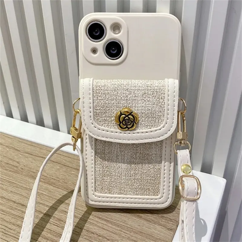 Túi Đựng Thẻ Bằng Da Hoa Trà 3D, Thiết Kế Sang Trọng, Dây Đeo Chéo, Ốp Mềm, Tương Thích Với iPhone 16, 15PRO, 14, 15, 16 Pro Max, 16 Plus, 13, 12, 11 Promax, Ốp 5