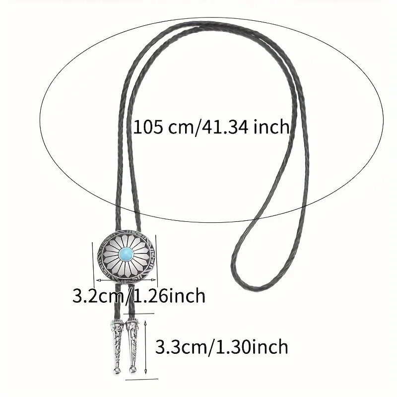 1 Piece Fashion Western Cowboy Bolo Tie, Faux Leather Strap with Zinc Alloy Pendant, Long Chain Jewelry Accessories 2