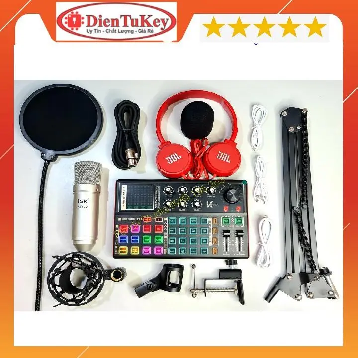 Bộ Combo Mic Thu Âm Hát Livestream Sound Card K300 & Mic ISK AT100 Thu Âm Điện Thoại Máy Tính