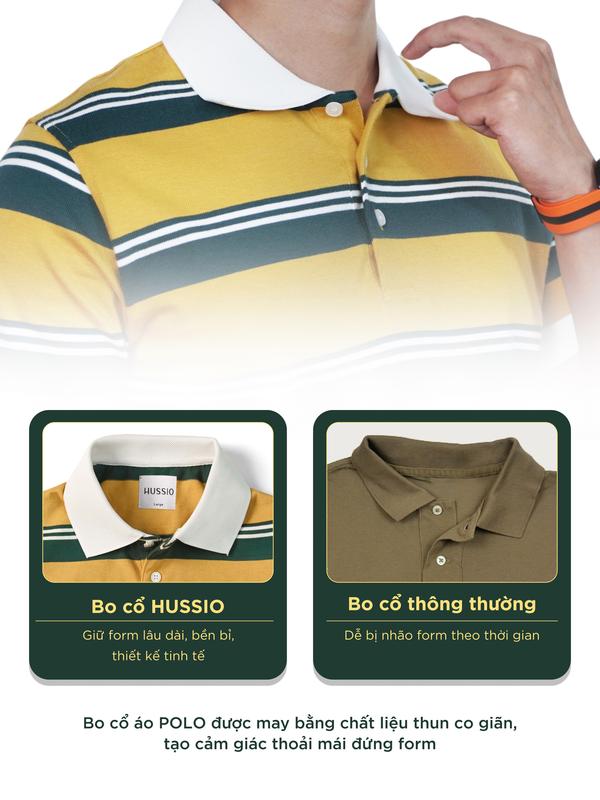 Áo polo nam ARISTO vải Cotton Single phối sọc ngang cao cấp, thanh lịch, sang trọng - HUSSIO 3