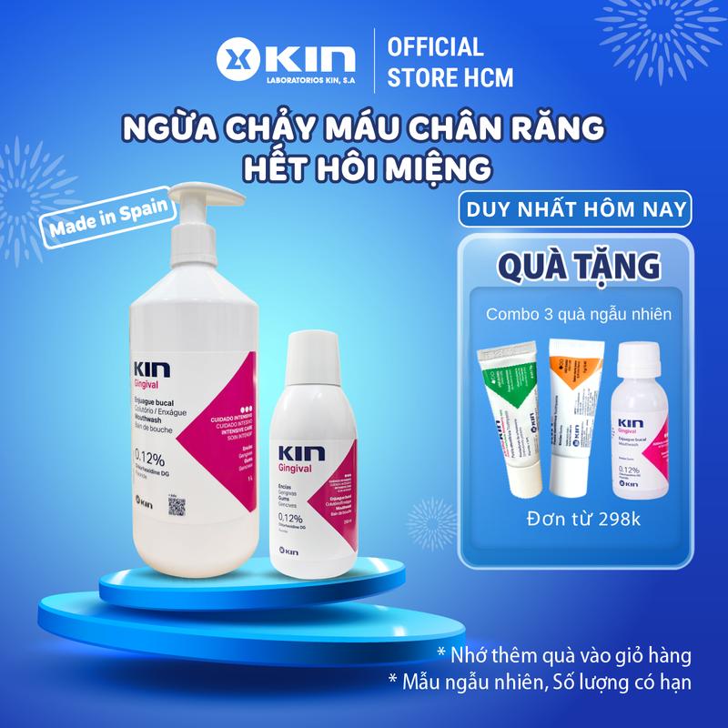 Nước Súc miệng Kin Gingival 0.12% Chlorhexidine 250ml/1000ml Dùng Cho Viêm Nướu Hôi Miệng Chảy Máu Chân Răng Người Trên 12 Tuổi