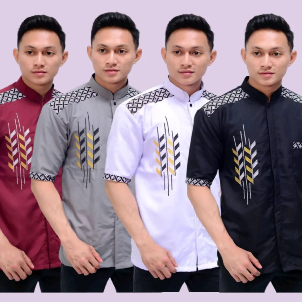 Koko Lengan Pendek Dewasa/Baju Koko Baju Bordir Kombinasi Batik Katun Muslim Nyaman