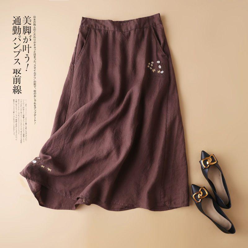 Product Introduction of Váy Thêu, Chất Liệu Cotton Và Vải Lanh, Kiểu Xếp Ly Váy xòe Cạp Cao Co Giãn Nửa Mỏng Và Dáng Rộng Rãi, Váy Chữ A Thường Ngày Nghệ Thuật, Phong Cách 2024 2