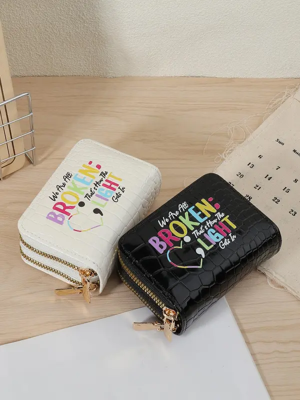 Fashion Letter Pattern Card Holder, Casual Versatile Zipper Card Holder, Simple Multi Slot Card Holder for Women & Girls 3