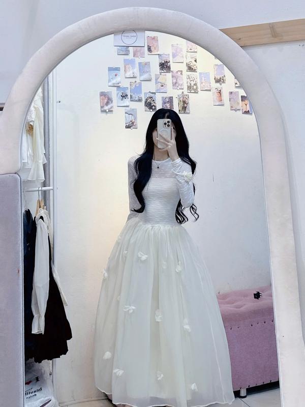 Váy nữ công chúa dáng dài voan bồng 3 lớp đính hoa nổi HÀNG LOẠI 1