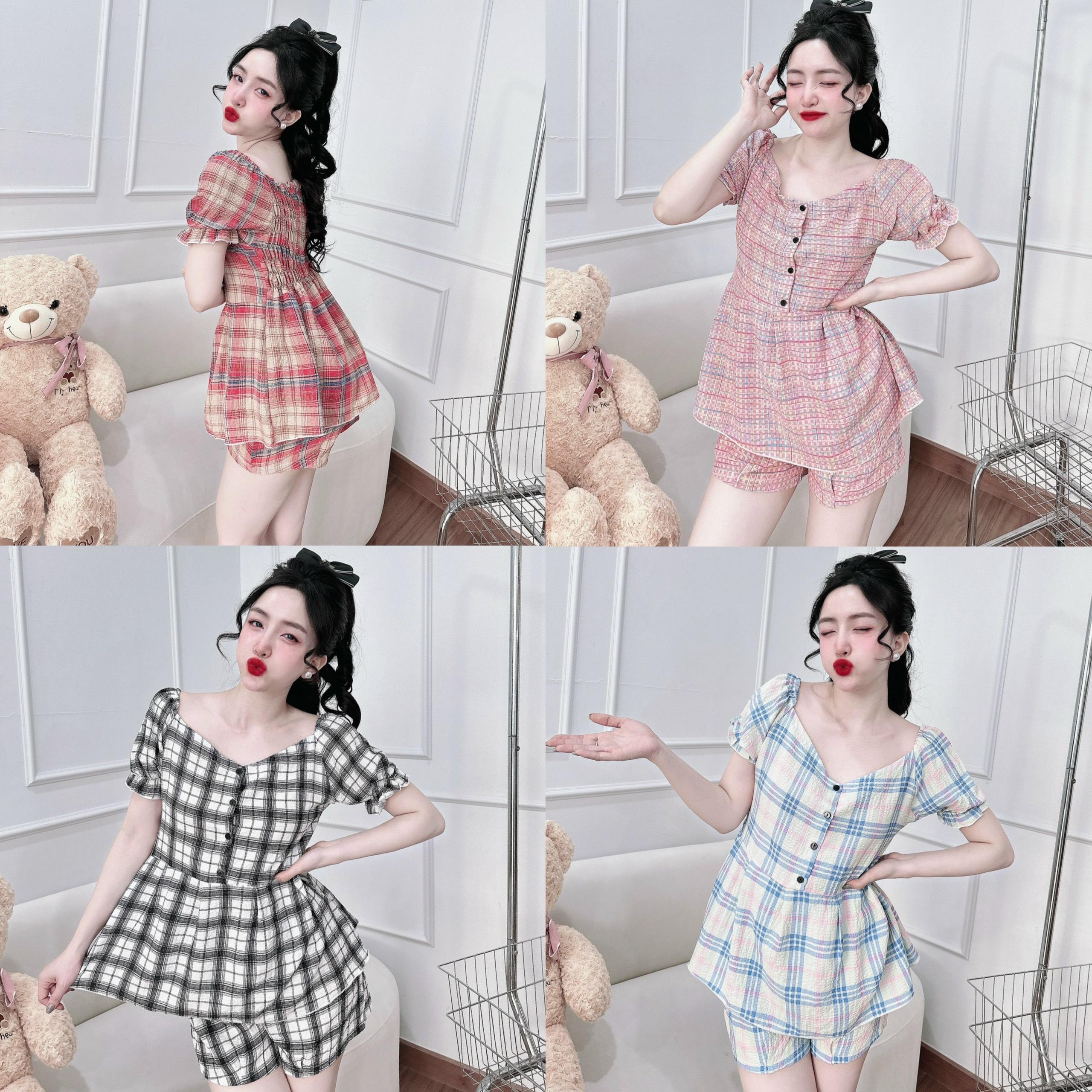 Đồ Bộ - Đồ Ngủ Đùi Cổ Vuông Bo Chun Pijama Bigsize 50-100kg Vải Xốp Nhật Nữ Quần Ngủ Women Áo Ngủ - A.5016