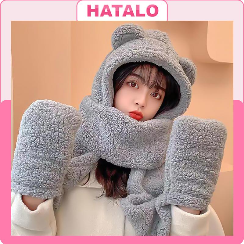 Mũ len nữ trùm đầu kèm khăn mặt gấu hàn quốc thời trang cao cấp giá rẻ Hat Cap