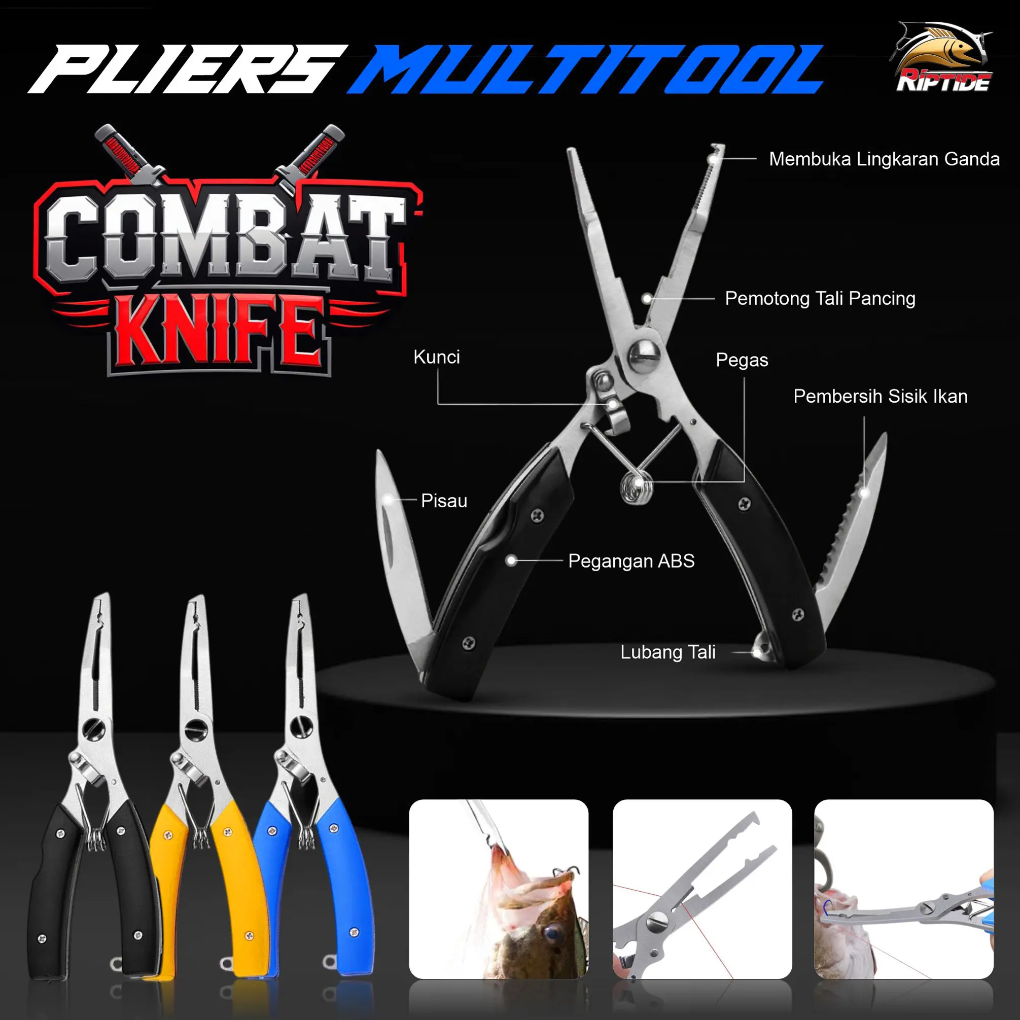 RIPTIDE TANG PANCING MULTIFUNGSI STILETO TITANIUM DAN COMBAT KNIFE PISAU SISIK RIPTIDE TANG PANCING RIPTIDE FISHING PLIERS TANG PANCING STILETO RIPTIDE COMBAT KNIFE TANG PANCING TITANIUM TANG PANCING MULTITOOL TANG SPLIT RING TANG JEPIT TIMAH