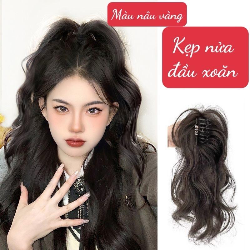  Tóc ngoặm nửa đầu xoăn  thẳng chịu nhiệt tóc giả tóc nữ Women Wig 