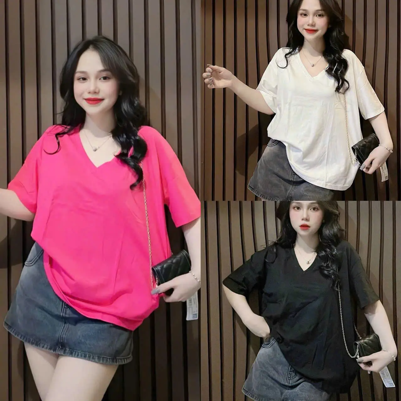 Áo thun nữ COTTON THÁI tay ngắn cổ tim phom vừa ( mã TIM TRƠN 999 )