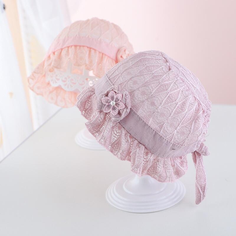 Product Introduction of Cute wer Lace Baby Girls Bucket Ruffle Breathable Soft Cotton Newborn Infant Fisherman Hat Spring Summer Sunscreen Sun Cap 0