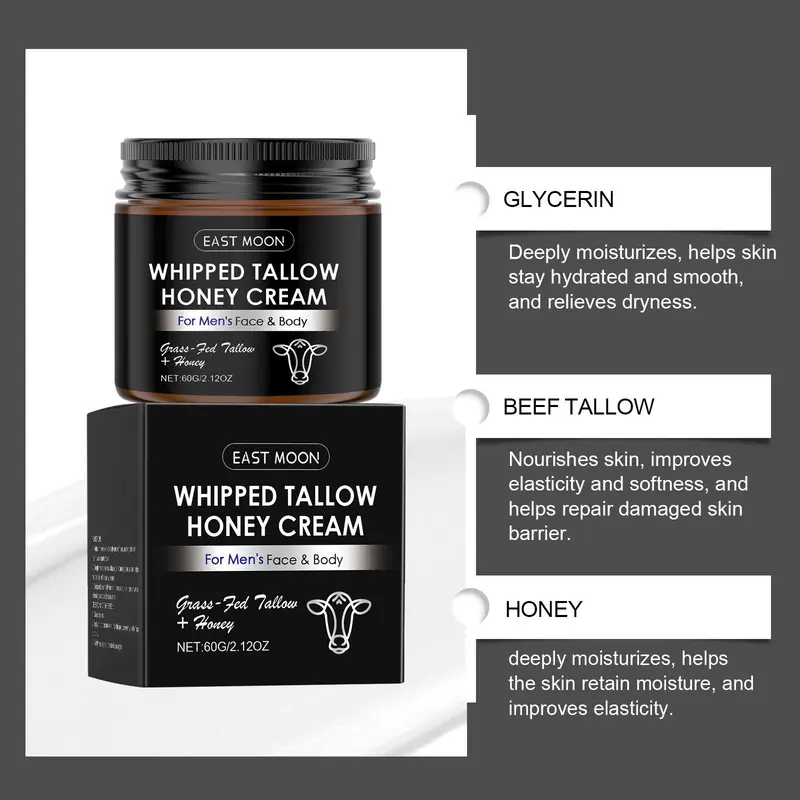 Whipped Tallow Honey Men's Skin Care Cream, 2 Counts/set Moisturizing & Nourishing Face Cream, Hydrating Face Lotion for Men, Daily Skincare Product for Men 5