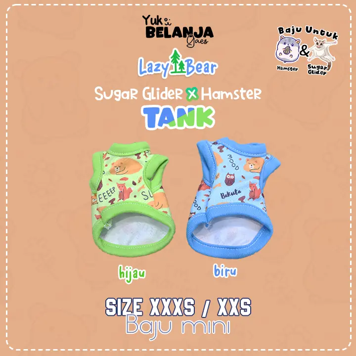 Baju Sugar Glider / Hamster Lazy Bear Tank / bahan nyaman size XXS & XXXS | Yukbelanja.Gaes!