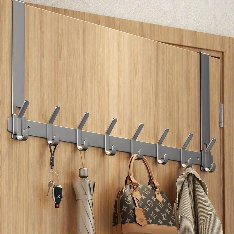 Wall Mounted Door Back Hanger, 1 Count Multifunctional Carbon Steel Door Hanger with 6/7 Hooks, Bathroom Storage Rack, Home Organizer 3