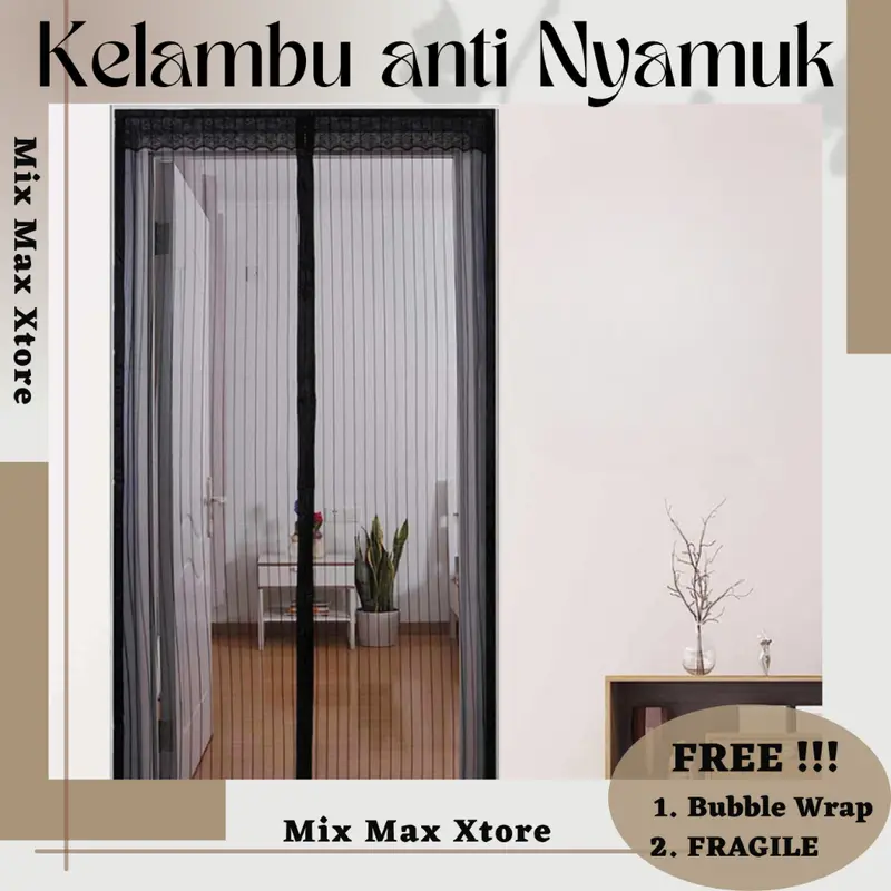 Tirai Pintu Anti Nyamuk Kelambu Magnetic Door TaffHOME - Black Curtain 0