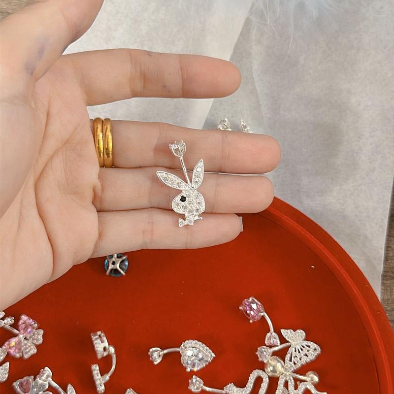 KHUYÊN RỐN KIỂU THO ĐÁ TO DỄ THƯƠNG CHO NỮ CHẤT LIỆU SILVER KHÔNG ĐEN GỈ - AN TOÀN CHO LỖ XỎ