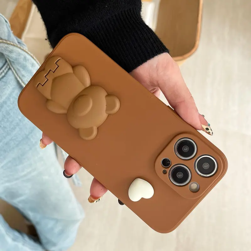 Cute Bear Design Phone Case with Stand, Anti-slip & Anti-drop Cell Phone Soft Case, Phone Accessories Compatible with iPhone 16 15 14 13 12 11 Plus Pro Max E / Samsung S21-S25 Pro Plus FE Ultra Series, Casing 1