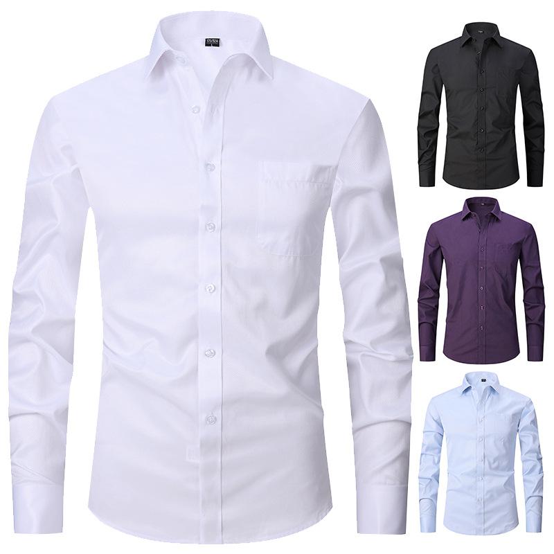 Ss24 Men's French Style Shirt Business Dress Long Sleeve Shirt Solid Color Blue Striped Shirt Twill Business Style All-Match 1