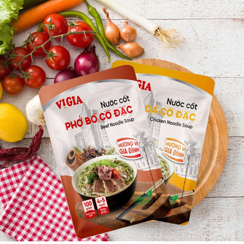 Combo 10 Gói Nước Cốt Phở Bò+ Gà Cô Đặc Vị Gia 100g - VIGIAFOOD