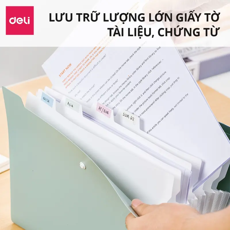 Túi Đựng Tài Liệu 8 Ngăn A4 Deli File Cặp Tệp Đựng Tài Liệu Chia Nhiều Ngăn Bìa Hồ Sợ Nhựa Cứng Chứng Từ Giấy Tờ 3