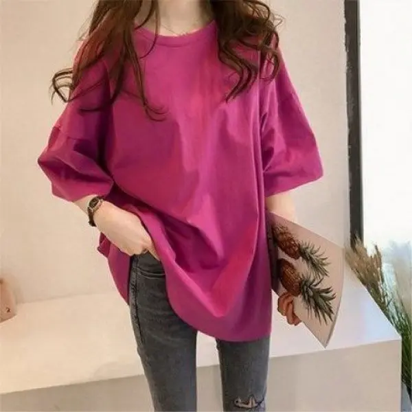 Áo Thun Dài Trung Bình Dáng Rộng Màu Trơn Phong Cách Harajuku Ins, Hàng Mới Về Mùa Hè, Áo Ngắn Tay, Dành Cho Phụ Nữ Và Cô Gái Đầy Đặn, Ngoại Cỡ, Áo Tay Dài Top Women