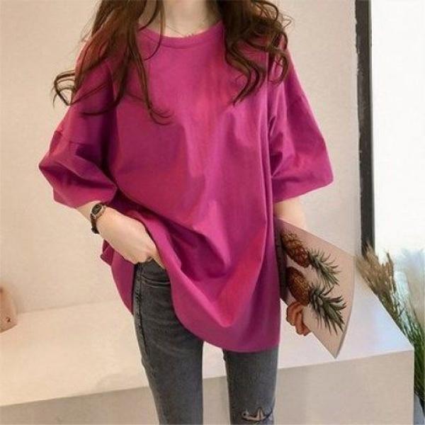 Áo Thun Dài Trung Bình Dáng Rộng Màu Trơn Phong Cách Harajuku Ins, Hàng Mới Về Mùa Hè, Áo Ngắn Tay, Dành Cho Phụ Nữ Và Cô Gái Đầy Đặn, Ngoại Cỡ, Áo Tay Dài Top Women 0