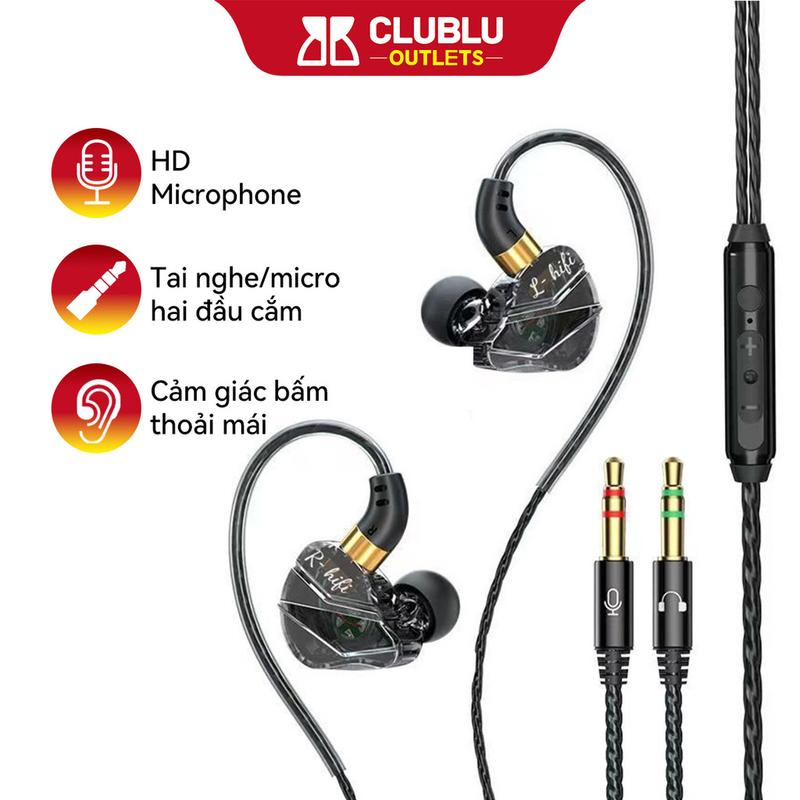 -CLUBLU- Tai Nghe PC M35 Gaming Có Dây in Ear Dây Dài 2,5m Có Mic Đàm Thoại Jack Cắm Đôi 3.5mm 