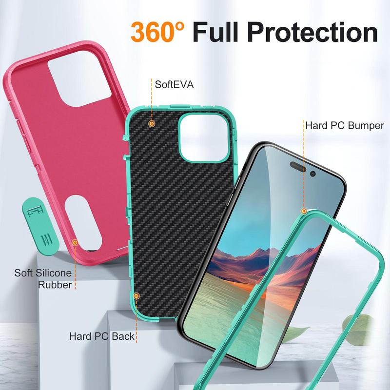 Shockproof Phone Case with Stand, Anti-slip & Anti-drop Phone Protective Cover, Phone Accessories Compatible with iPhone 16ProMax 15 14Plus 13pro 12 11Pro Max 1