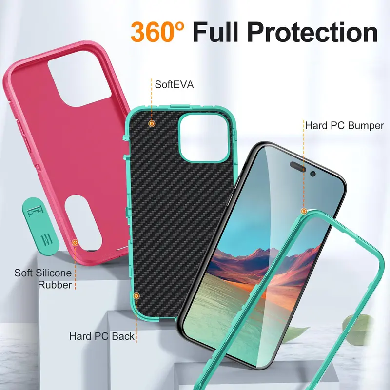 Shockproof Phone Case with Stand, Anti-slip & Anti-drop Phone Protective Cover, Phone Accessories Compatible with iPhone 16ProMax 15 14Plus 13pro 12 11Pro Max 1