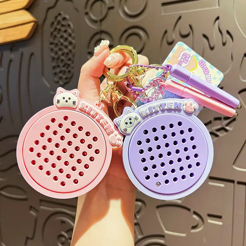 Creative cat decompression magnetic steel ball drawing board keychain cute cartoon practical keychain