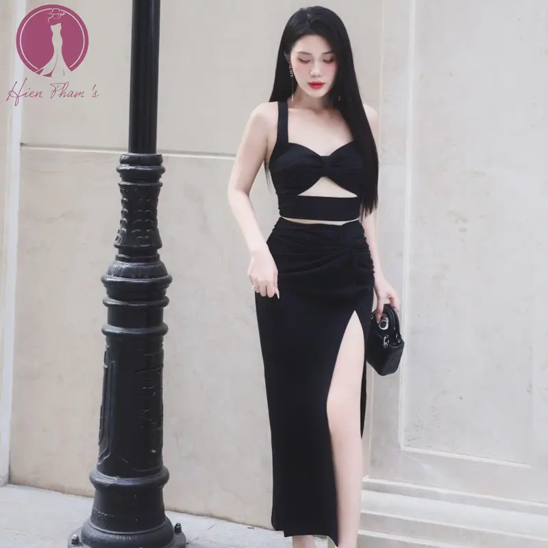 [GIÁ SỐC - Mặc đc 2 kiểu ] Đầm gút eo áo croptop 2 dây, kiểu dáng xẻ tà đi dự tiệc siêu sang Hienphamstore 7960 Buổi tối váy xoắneo Nữ Women 7