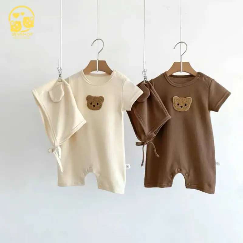 [ TẶNG MŨ] Áo liền quần ngắn tay, Jumpsuit chất vải Tăm Lạnh cho bé sơ sinh 3-14kg